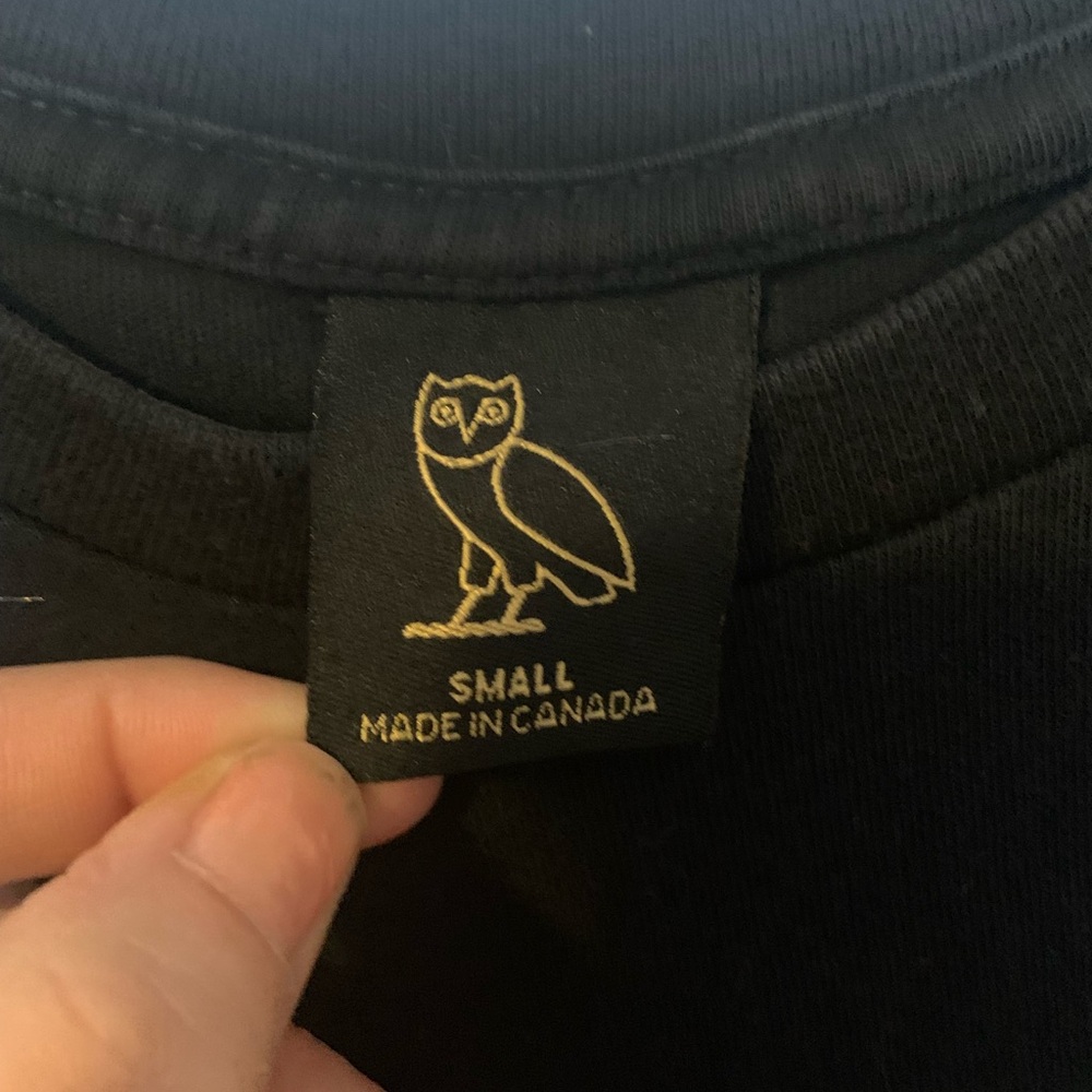 OVO Black Shirt with Gold Owl Tag T-shirt